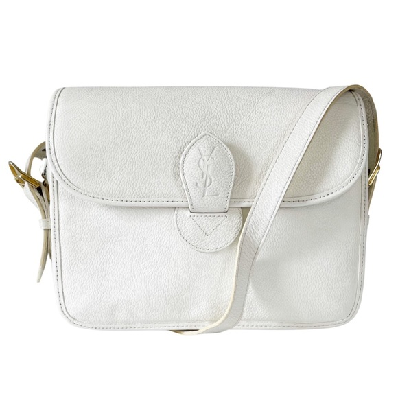 Yves Saint Laurent Handbags - Yves Saint Laurent YSL logo white pebbled leather shoulder bag